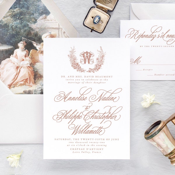 ANNELISE | Elegant Wedding Invitations, Luxury Wedding Invitation, Romantic Wedding Invitation Suite