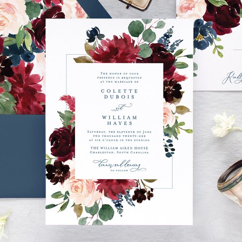 Modern Floral Wedding Invitation set 'Hattie' 