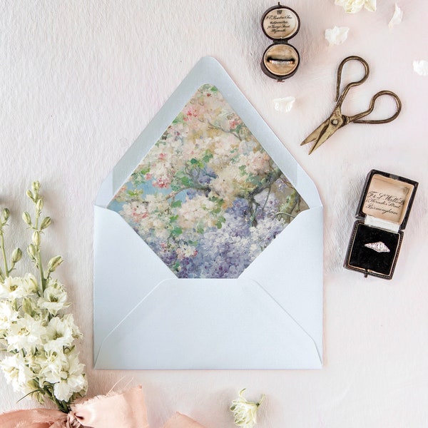 Floral Lined Envelopes for Wedding Invitations, Fine Art Envelope Liner, Elegant Wedding Invitation Envelopes, "Le Printemps Study"