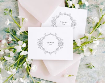 Modern Wedding Shower Thank You Cards, Floral Wedding Thank You Cards, Thank You Cards Wedding, Set of 10