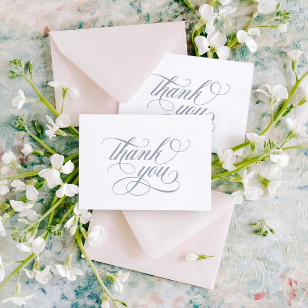 Classic Wedding Shower Thank You Cards, Thank You Cards Wedding, Elegant Wedding Thank You Cards, Set of 10