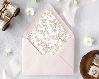 Floral Lined Envelopes for Wedding, Elegant Wedding Invitation Envelopes, Gold Wedding Envelopes with Liner, "Madeleine Floral"