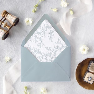 Dusty Blue Wedding Invitation Envelopes, Elegant Lined Envelopes, Floral Wedding Envelopes, Set of 10, "Giselle Floral"