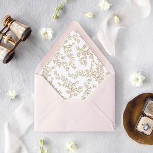 Floral Lined Envelopes for Wedding, Elegant Wedding Invitation Envelopes, Gold Wedding Envelopes with Liner, "Madeleine Floral"