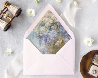 Vintage Art Lined Envelopes for Wedding, Floral Envelope Liner, Fine Art Wedding Invitation Envelopes, Wedding Envelopes, "Printemps"