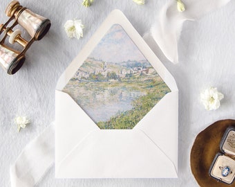 Monet Painting Lined Envelopes for Wedding, Fine Art Wedding Invitation Envelopes, Wedding Envelope Liner, "View of the Villa"