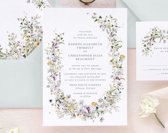 DAPHNE | Floral Wedding Invitation, Elegant Wedding Invitations, Watercolor Wedding Invitation Suite, Purple Wedding Invitation Set