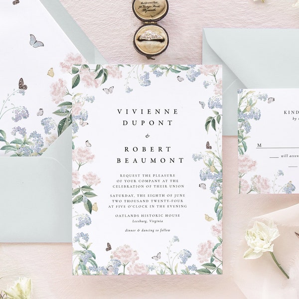 VIVIENNE | Butterfly Wedding Invitation Suite, Spring Summer Wedding Invitations, Floral Wedding Invitation Set, Elegant Wedding Invites