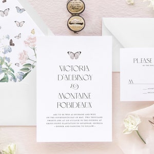 VICTORIA | Butterfly Wedding Invitation Set, Simple Wedding Invitation, Elegant Wedding Invitations