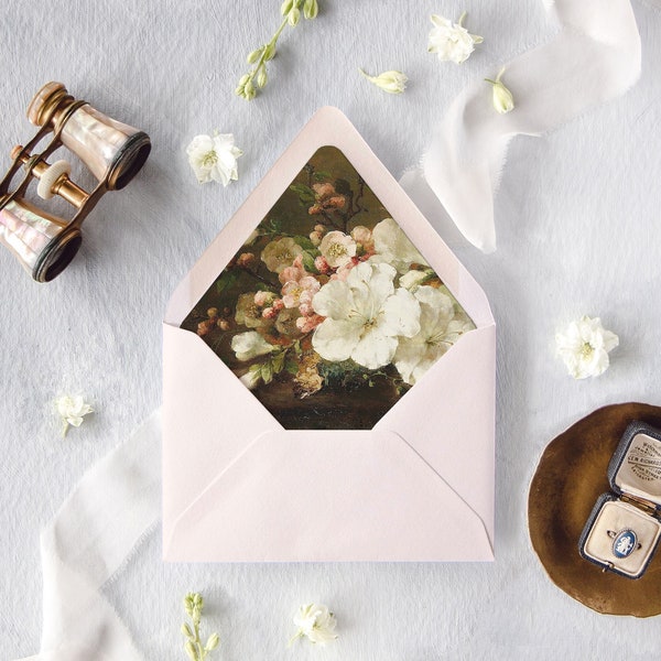 Floral Wedding Invitation Envelopes, Fine Art Lined Envelopes, Envelope Liners for Wedding Envelopes, A7 Envelope Liner, "Spring Blossoms"