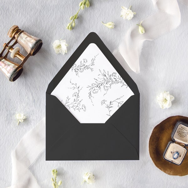 Minimalist Wedding Invitation Envelopes, Lined Envelopes for Fall Wedding Invitations, Floral Envelope Liners, Set of 10, "Cosette Floral"