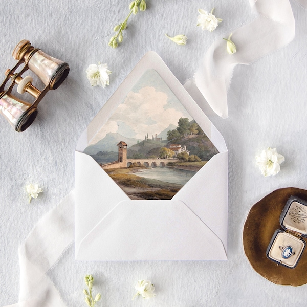Fine Art Wedding Invitation Envelopes, Elegant Wedding Envelopes, Envelope Liners, Set of 10, "Italian Countryside"