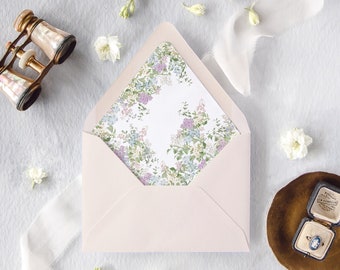 Vintage Botanical Lined Envelopes for Wedding Invitations, Floral Wedding Invitation Envelopes, Elegant Envelope Liner, "Gabrielle Floral"