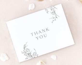 Minimalist Thank You Cards, Floral Bridal Shower Thank You Card, Thank You Cards Wedding, Set of 10