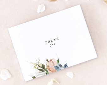 Rustic Wedding Shower Thank You Cards, Thank You Cards Wedding, Floral Wedding  Thank You Notes, Set of 10