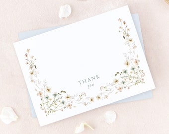 Watercolor Floral Thank You Cards,  Baby Shower Thank You Cards, Bridal Shower Thank You Card, Note Cards with Envelopes, Wedding Thank You