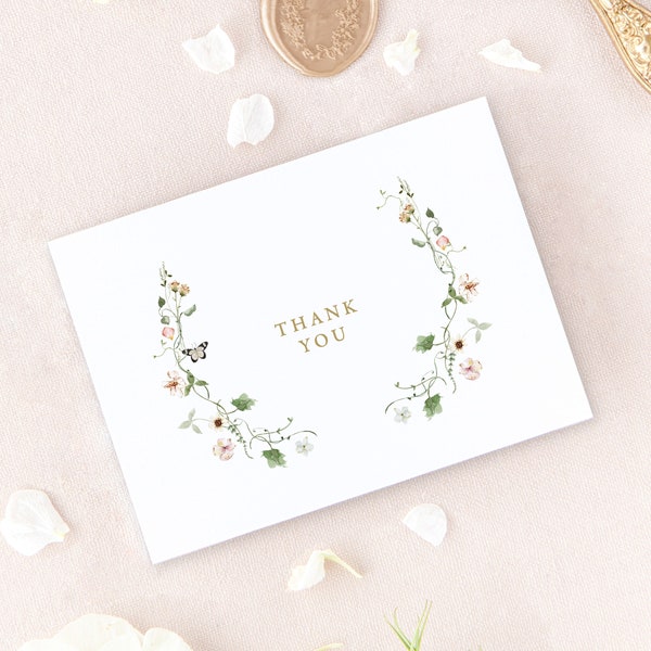 Floral Thank You Cards, Printed Thank You Card Set, Thank You Cards Bridal Shower, Baby Shower Thank You Cards, Bridesmaid Thank You Card