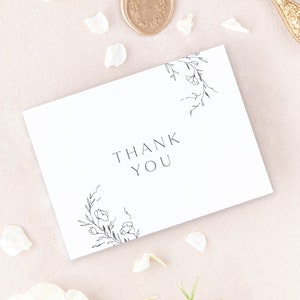 Minimalist Thank You Cards, Floral Bridal Shower Thank You Card, Thank You Cards Wedding, Set of 10