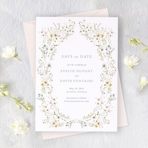 EVELYN | Floral Wreath Save the Date Cards, Modern Save the Dates, Wildflower Wedding Save the Date, Printed Save the Date Wedding