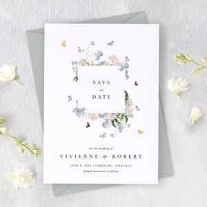 Butterfly Save the Date, Modern Wedding Save the Dates, Purple Wedding Stationery, Save the Date Cards for Spring Summer Wedding | VIVIENNE