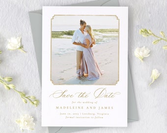 MADELEINE | Classic Save the Date with Photo, Traditional Save the Date Cards, Picture Save the Dates Wedding, Elegant Wedding Stationery