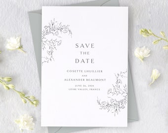 COSETTE | Minimalist Save the Date for Wedding, Modern Saves the Dates, Simple Save the Date Cards, Floral Save Our Date Card Printed