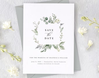 BEATRICE | Watercolor Wedding Save the Date Cards, Save the Date Postcard, Save the Date Printable, Eucalyptus Wedding