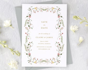 CLAIRE | Wildflower Wedding Save the Date, Printed Save the Dates, Rustic Wedding Save the Date, Floral Wedding Save the Date Cards