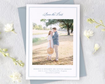 MARIELLE | Classic Wedding Save the Date, Simple Save the Dates, Printed Save the Date Cards, Blue Wedding Save the Date with Photo