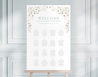 EVELYN | Floral Wedding Seating Chart, Pink and Blue Wedding Sign, Wedding Table Plan, Printable Wedding Signs, Wedding Seating Plan