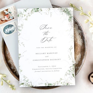 BELLAMY Greenery Wedding Save the Date, Modern Save the Dates, Fall Wedding Stationery, Spring Save the Date Cards, Digital Download image 1