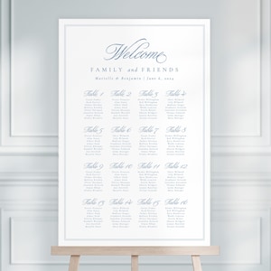 Klassischer Hochzeitssitzplan, Blaues Hochzeitsschild, Einfaches Hochzeitstischplan, druckbares Hochzeitsschild, Sitzplan Hochzeit | MARIELLE