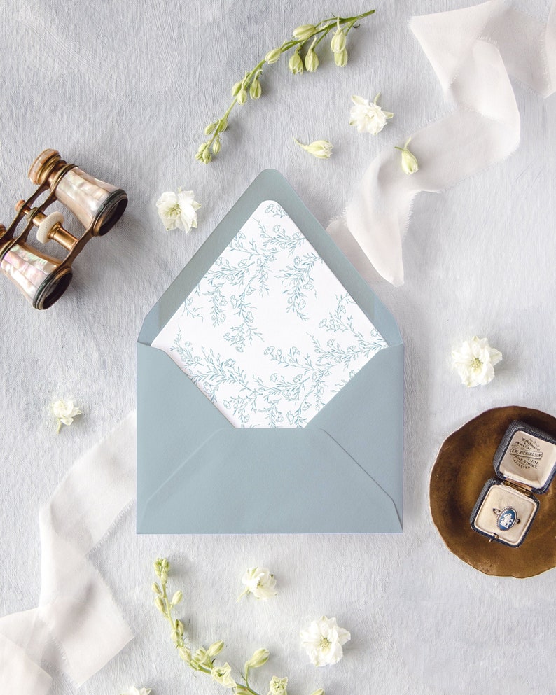 Dusty Blue Wedding Invitation Envelopes Elegant Lined Etsy