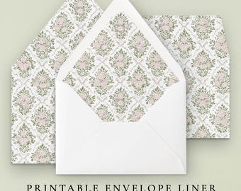 Pink Floral Envelope Liner Template, Digital Download Envelope Liners for Wedding Invitations, Lined Wedding Envelopes