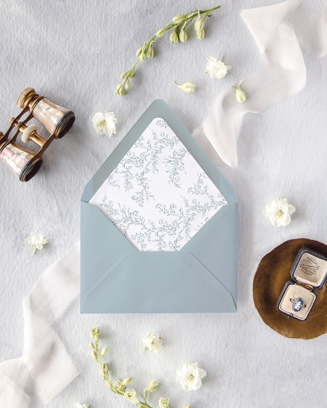 Dusty Blue Wedding Invitation Envelopes, Elegant Lined Envelopes