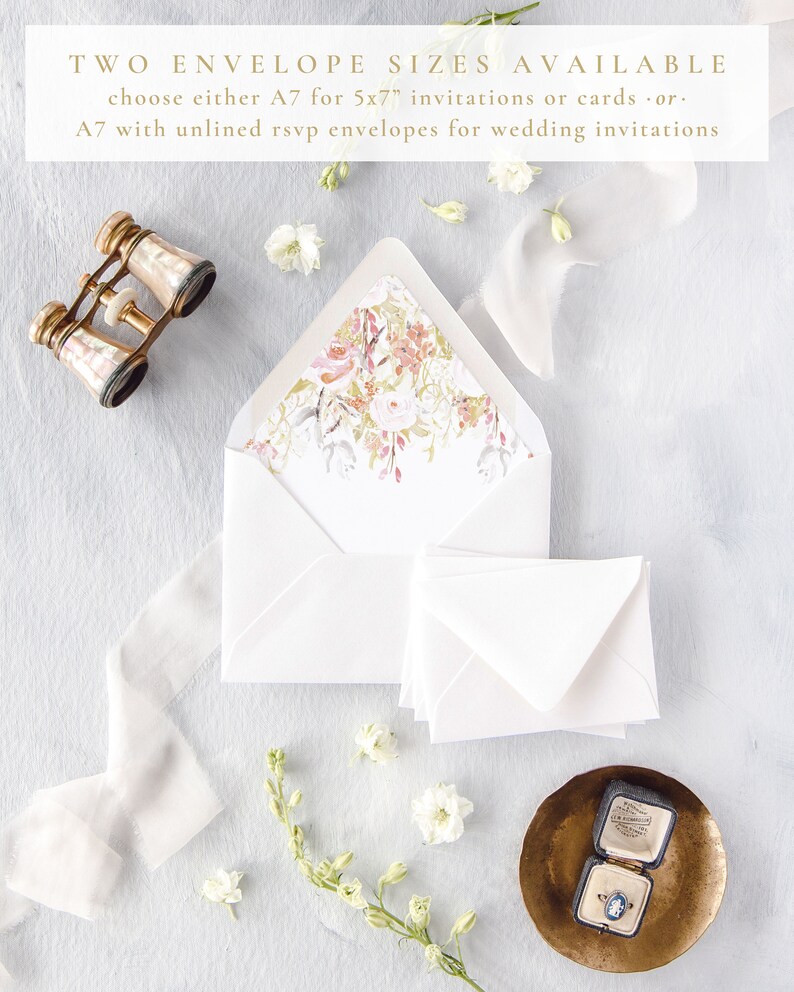 Floral Lined Envelopes Rustic Wedding Invitation Envelopes Etsy