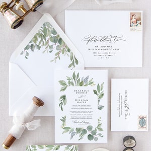BEATRICE Eucalyptus Wedding Invitation, Watercolor Wedding Invitation, Greenery Wedding Invitation Printed, Green Wedding Invites image 4