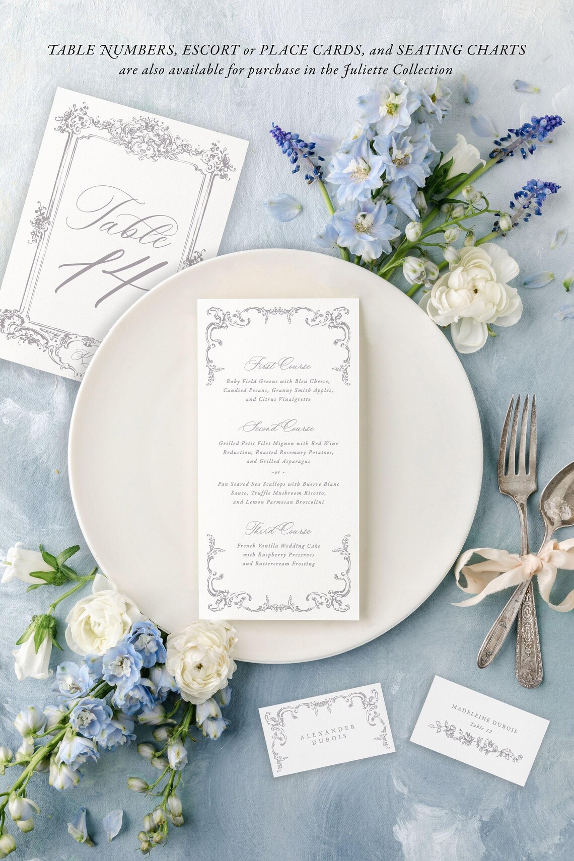 Elegant Wedding Menu Printed, Classic Wedding Decor, Purple Wedding ...