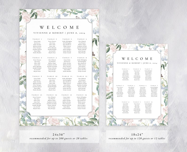 VIVIENNE Butterfly Wedding Seating Chart, Floral Wedding Table Plan, Printable Wedding Signs, Wedding Seating Plan, Seating Chart Wedding image 6