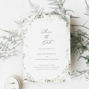 BELLAMY Greenery Wedding Save the Date, Modern Save the Dates, Fall Wedding Papeterie, Spring Save the Date Cards, Digital Download image 2