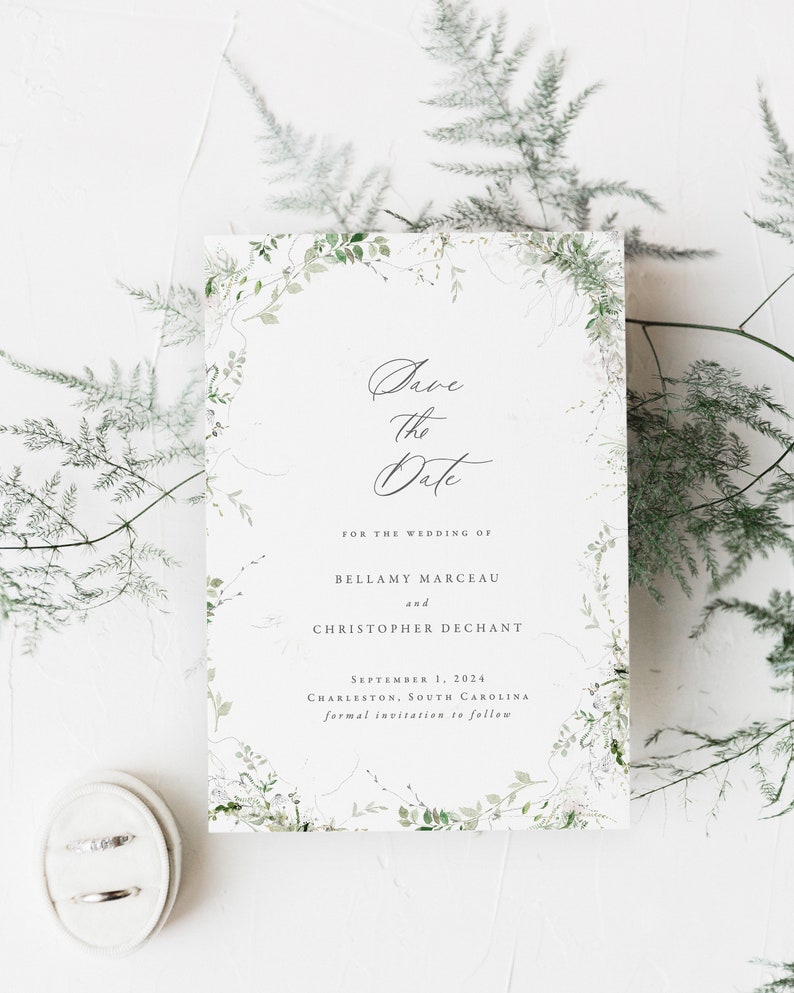 BELLAMY Greenery Wedding Save the Date, Modern Save the Dates, Fall Wedding Papeterie, Spring Save the Date Cards, Digital Download image 2