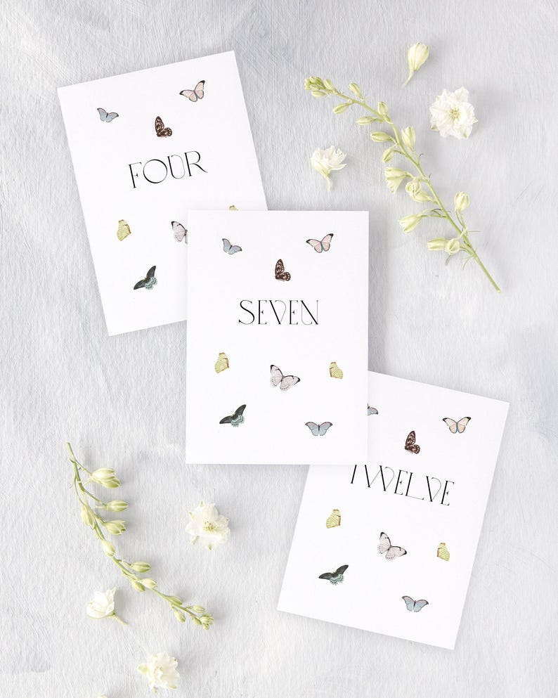 Butterfly Wedding Table Numbers, Modern Table Number, Garden Wedding Decor, Floral Wedding Signs, Printed Table Numbers Wedding | VICTORIA image 3