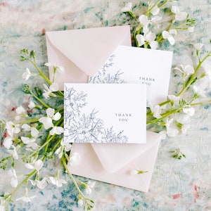 Floral Wedding Shower Thank You Cards, Thank You Cards Wedding, Navy Wedding Thank You Cards, Set of 10 image 2