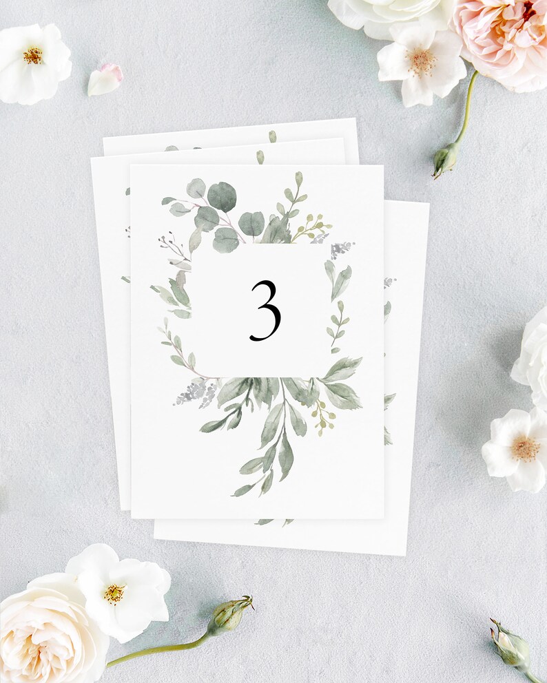 BEATRICE Modern Greenery Table Number, Rustic Wedding Table Numbers, Eucalyptus Wedding Signs, Printed Table Numbers Wedding image 5
