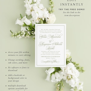 Sage Green Wedding Invitation Templates, Classic Wedding Invitations Instant Download, Regency Style Wedding Invite Printable MPD1005 image 6