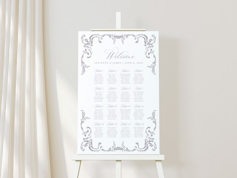 JULIETTE Elegant Wedding Seating Chart, Purple Wedding Sign, Wedding Table Plan, Printable Wedding Signs, Wedding Seating Plan image 5