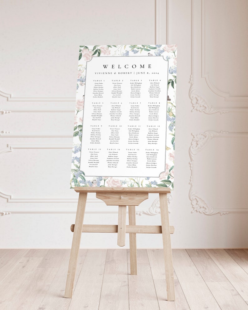 VIVIENNE Butterfly Wedding Seating Chart, Floral Wedding Table Plan, Printable Wedding Signs, Wedding Seating Plan, Seating Chart Wedding image 2