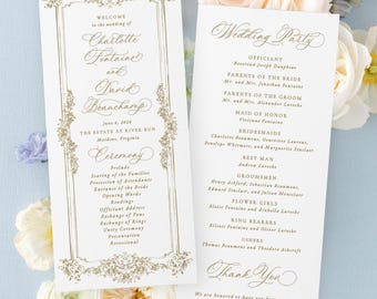 English Regency Wedding Program Template, Classic Wedding Programs Digital Download, Printable Wedding Ceremony Program, MPD1011