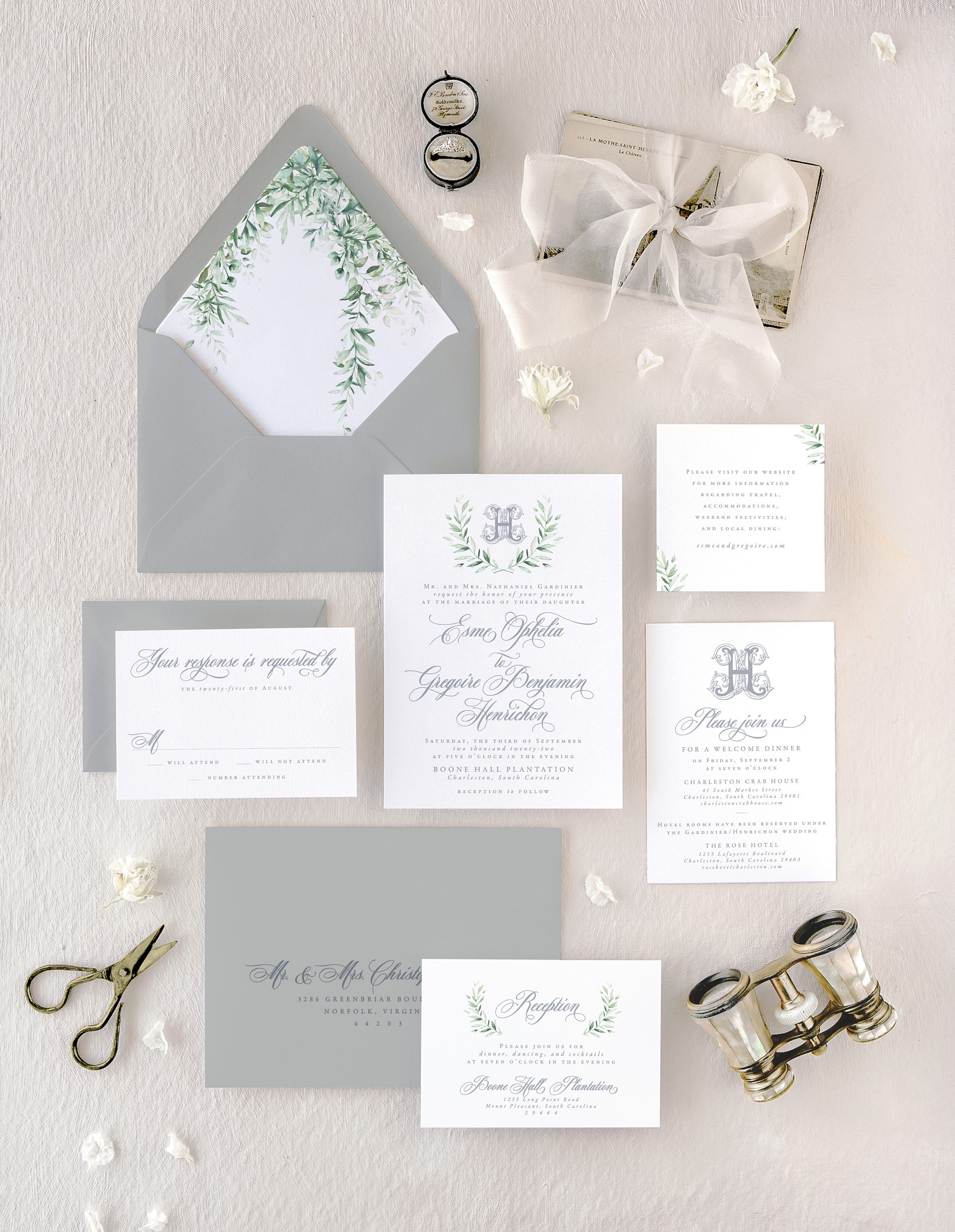 ESME Greenery Wedding Invitation Set Monogram Wedding - Etsy