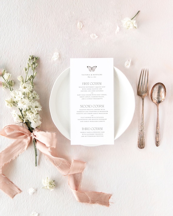 VICTORIA Butterfly Wedding Menu Cards Modern Wedding Menu Etsy